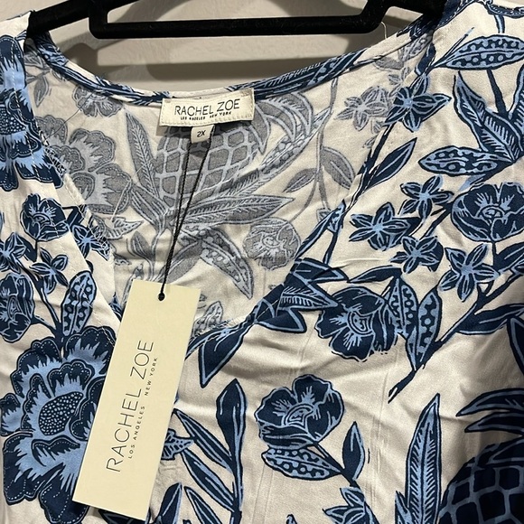 Rachel Zoe VNeck Ruffle Sleeve Blue Pineapple Floral Women's Top NWT 2X - Picture 5 of 10